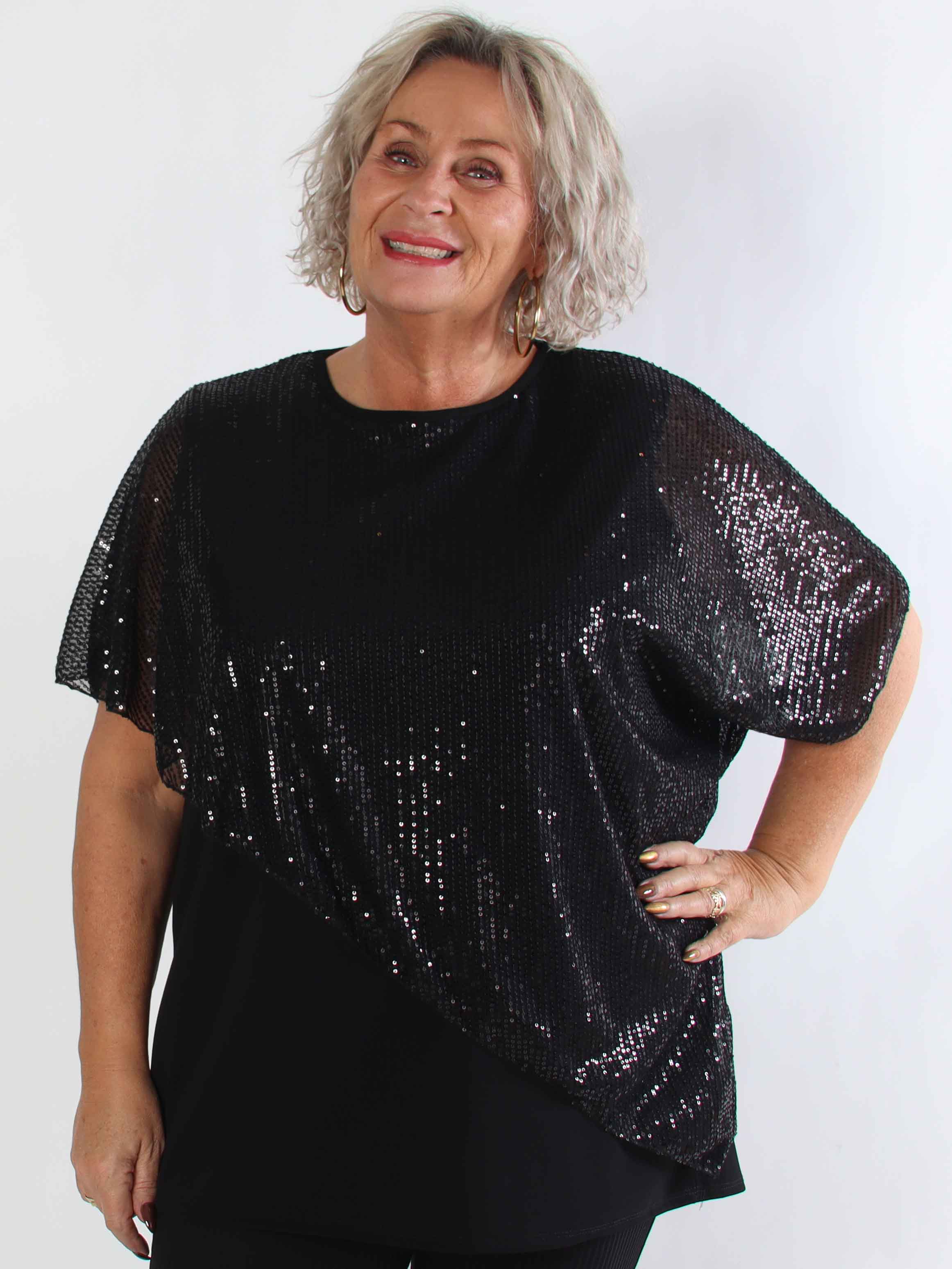 Aude - Plus size tunika med asymmetrisk pailletlag